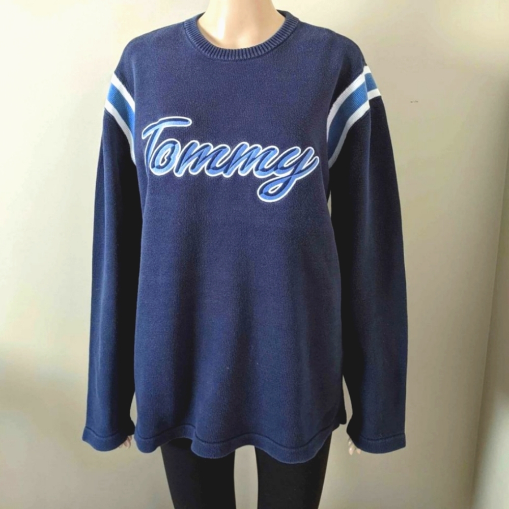 Vintage Tommy Hilfiger Jeans striped knit crewneck sweater, men's medium
